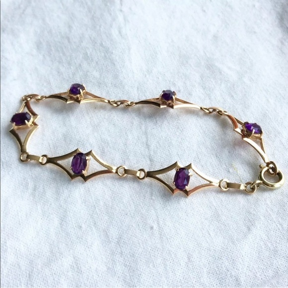 14K GOLD NATURAL UNTREATED AFRICAN AMETHYST VINTAGE LINK BRACELET - Picture 5 of 7
